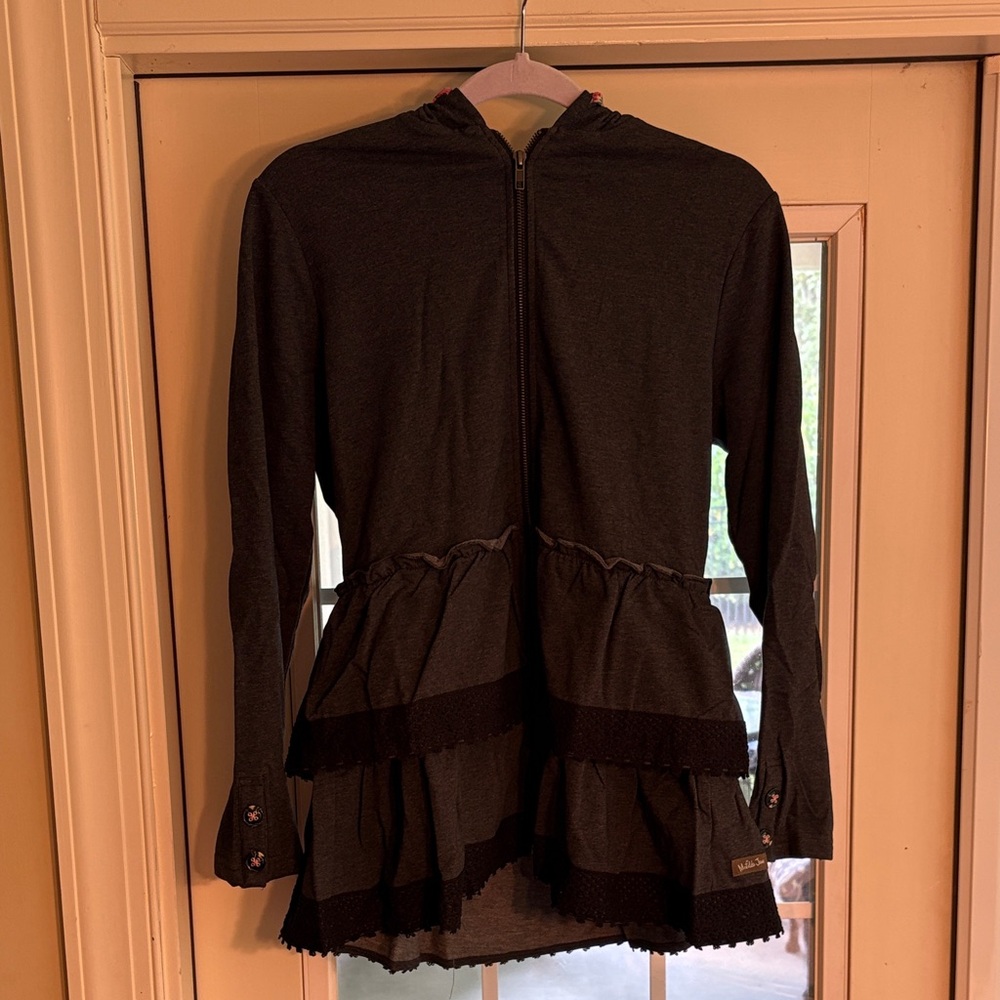 Matilda Jane Gray Zip-Up Hoodie with Pink Accents